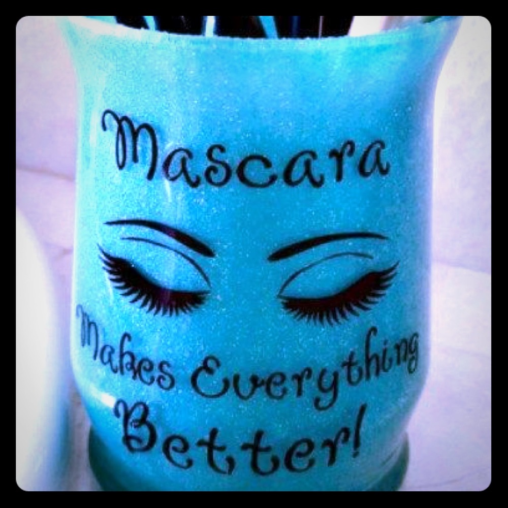 Makeup Brush Glass with Vinyl Decals